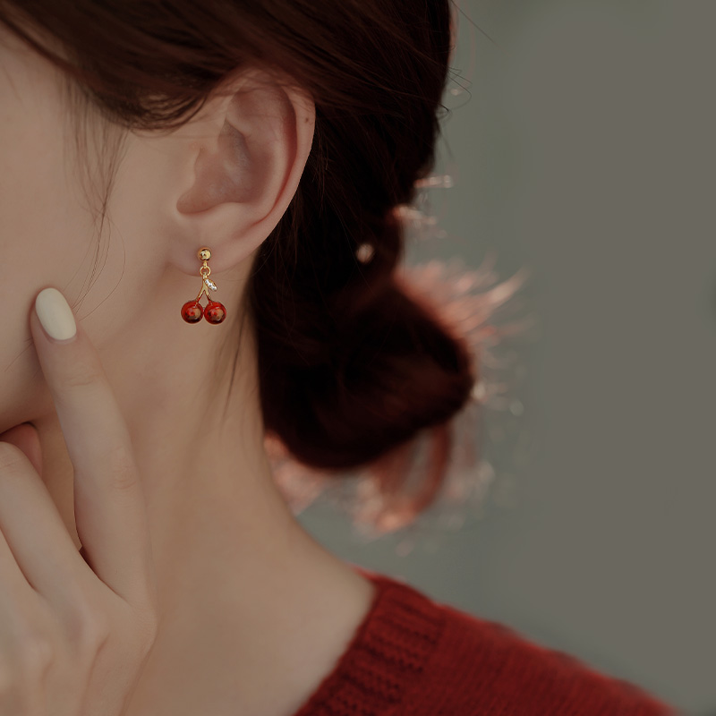 紅色可人櫻桃耳環項錬組