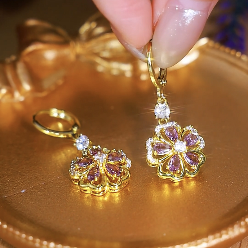 優雅氣質紫水晶花耳環