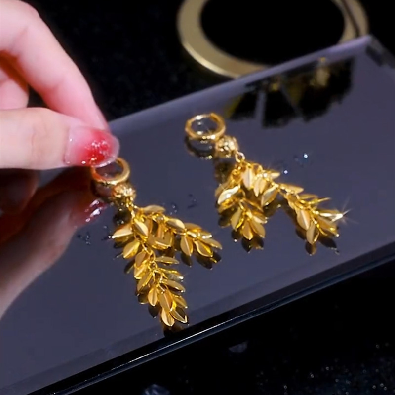 長款金色麥穗流蘇耳環  