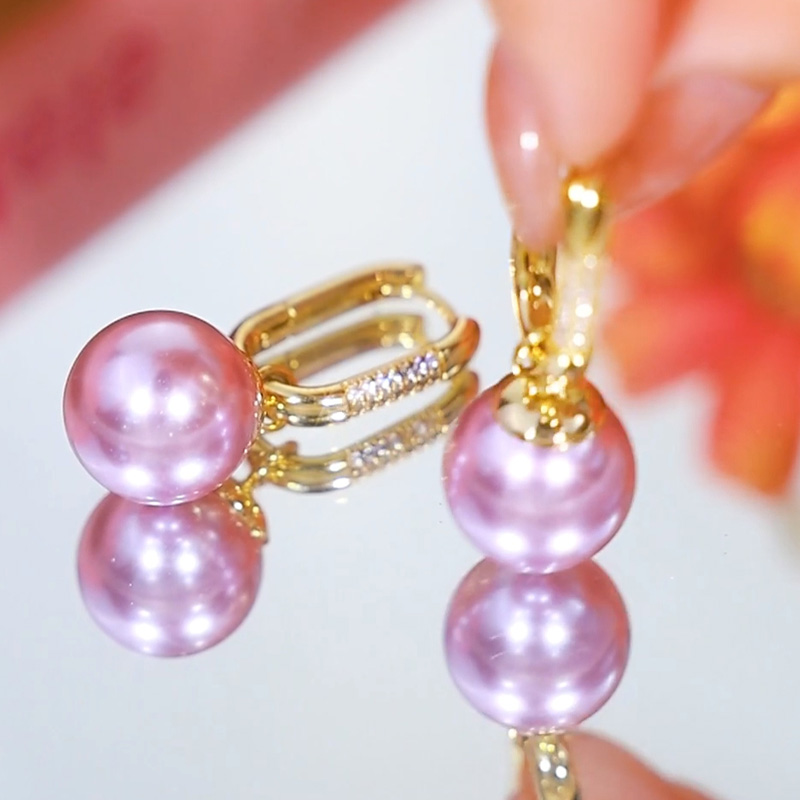 復古紫色珍珠耳扣耳環