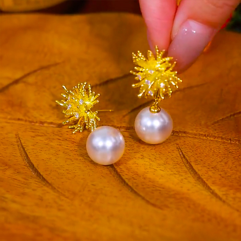 太陽花時尚珍珠耳環