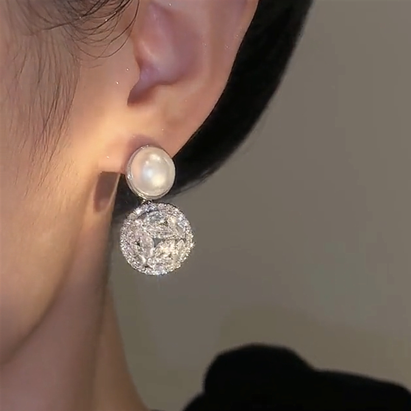 氣質珍珠鋯石銀針耳環