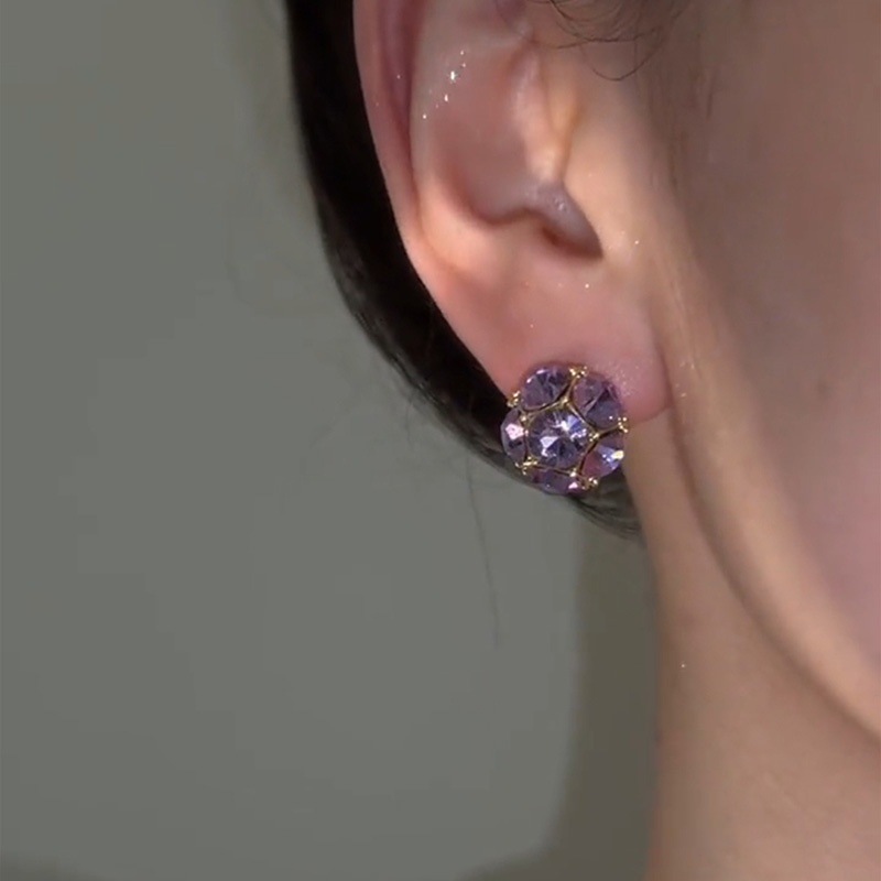 紫羅蘭水晶鑽球耳環