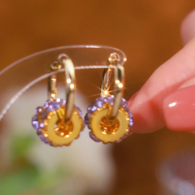 紫色鑽球水晶鋯石耳環