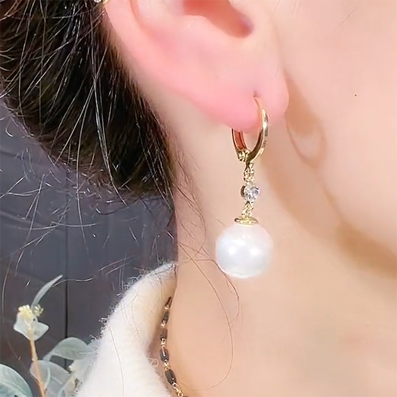 紅豆珍珠設計感紅色閃鑽耳環