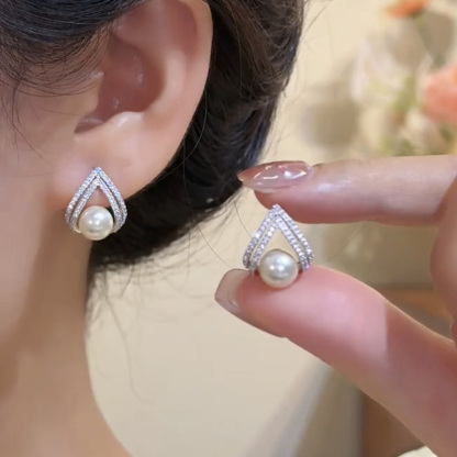 銀色幾何甜美珍珠耳環