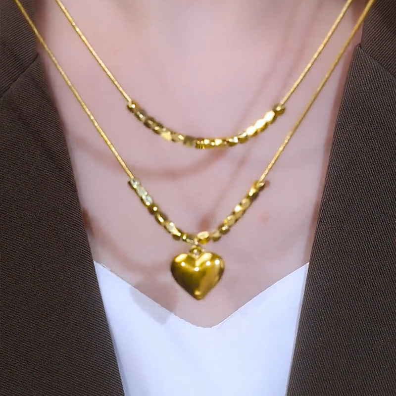 雙層愛心碎銀子項鍊