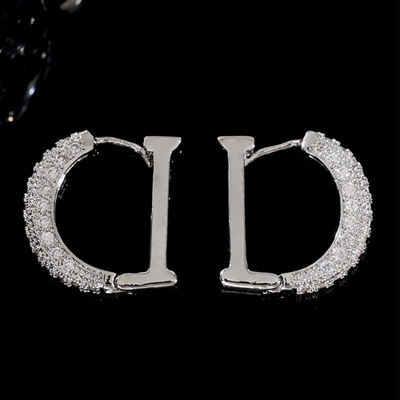 字母D純銀鋯石耳環