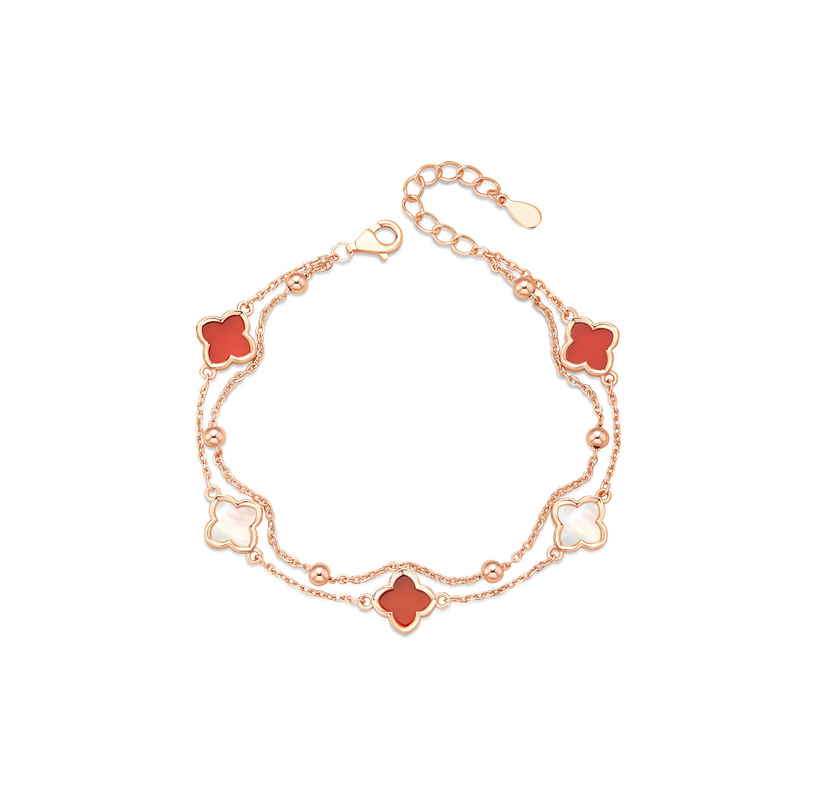  孔雀石 • 幸運草雙層疊戴手錬