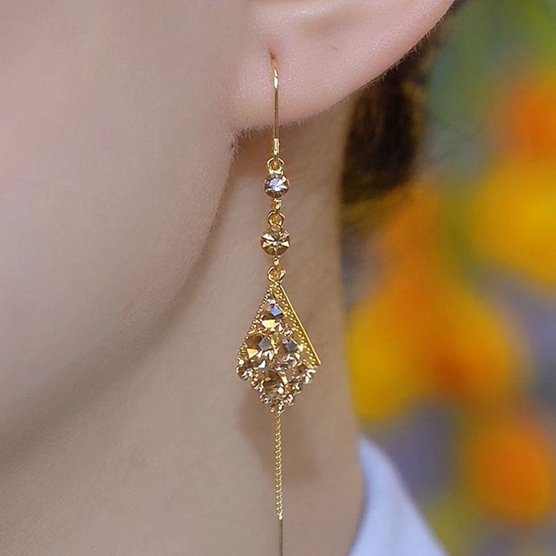 新款美拉德色系菱形耳線耳環