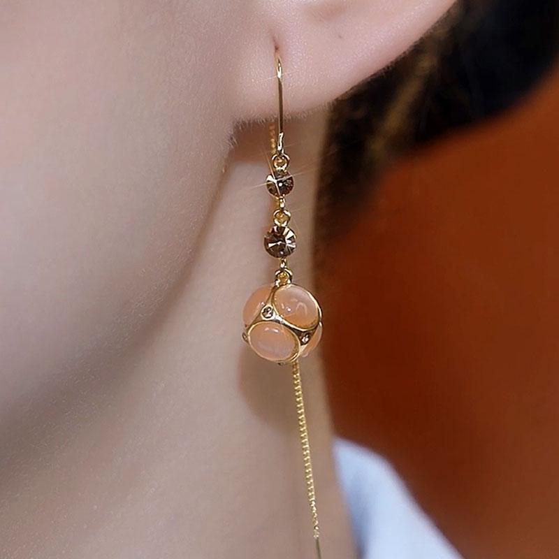 超閃咖色鑽球流蘇耳線耳環