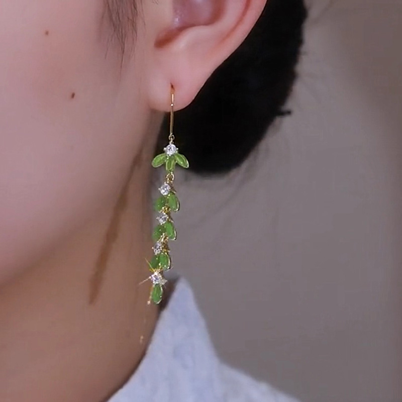 綠色樹葉流蘇耳環