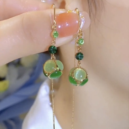 新款綠色貓眼石氣質耳環