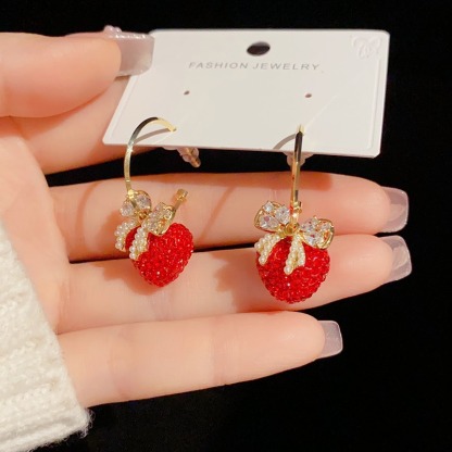 可愛草莓蝴蝶結耳環