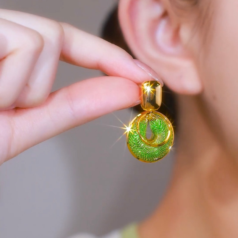 港風網狀綠水晶圈圈耳環