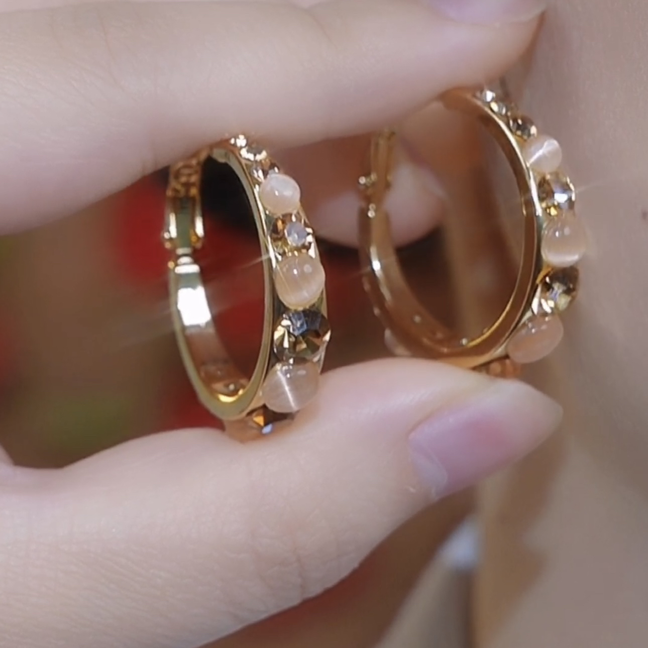 網狀水晶金色耳環 -FANYIACC