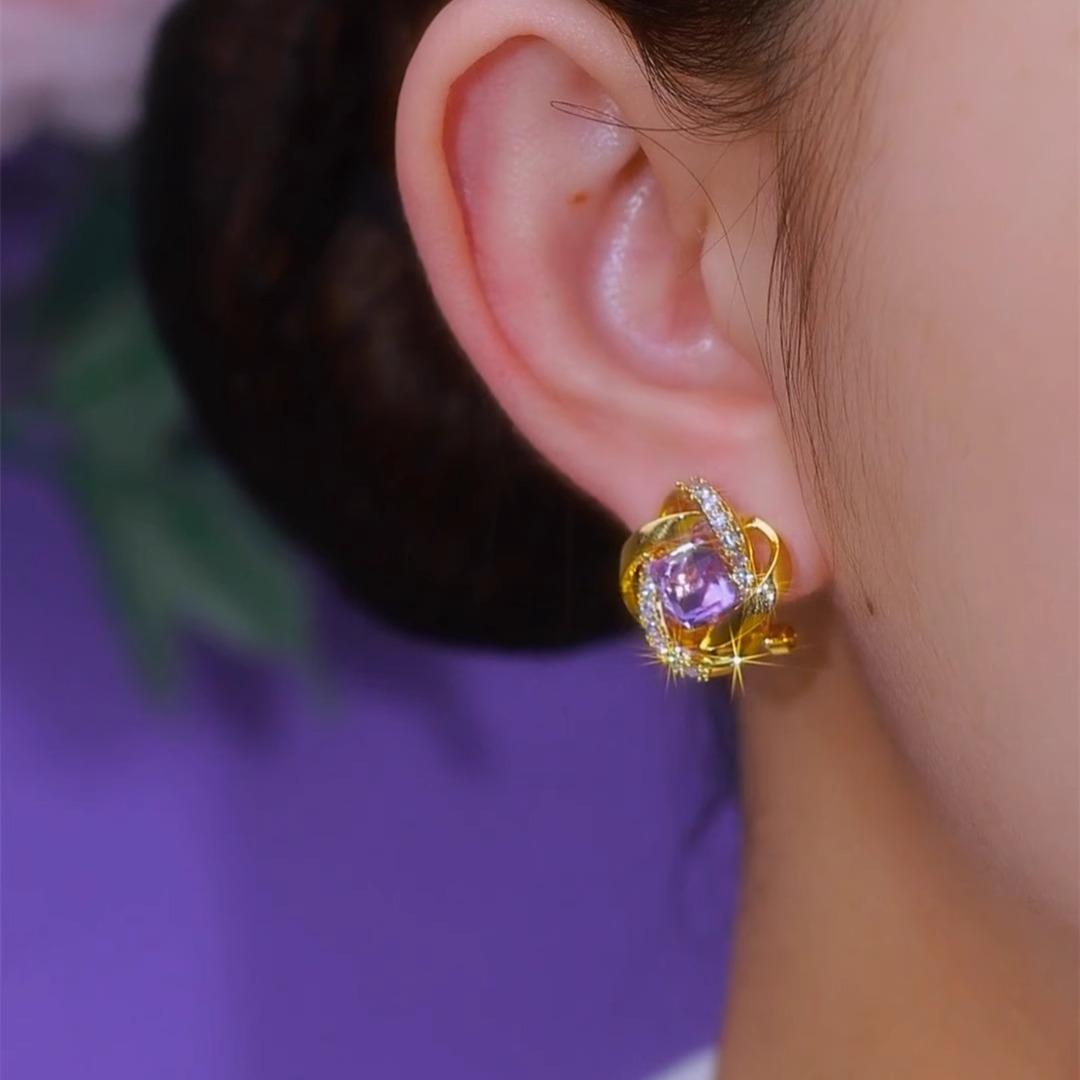 新款纏繞方形鋯石耳環