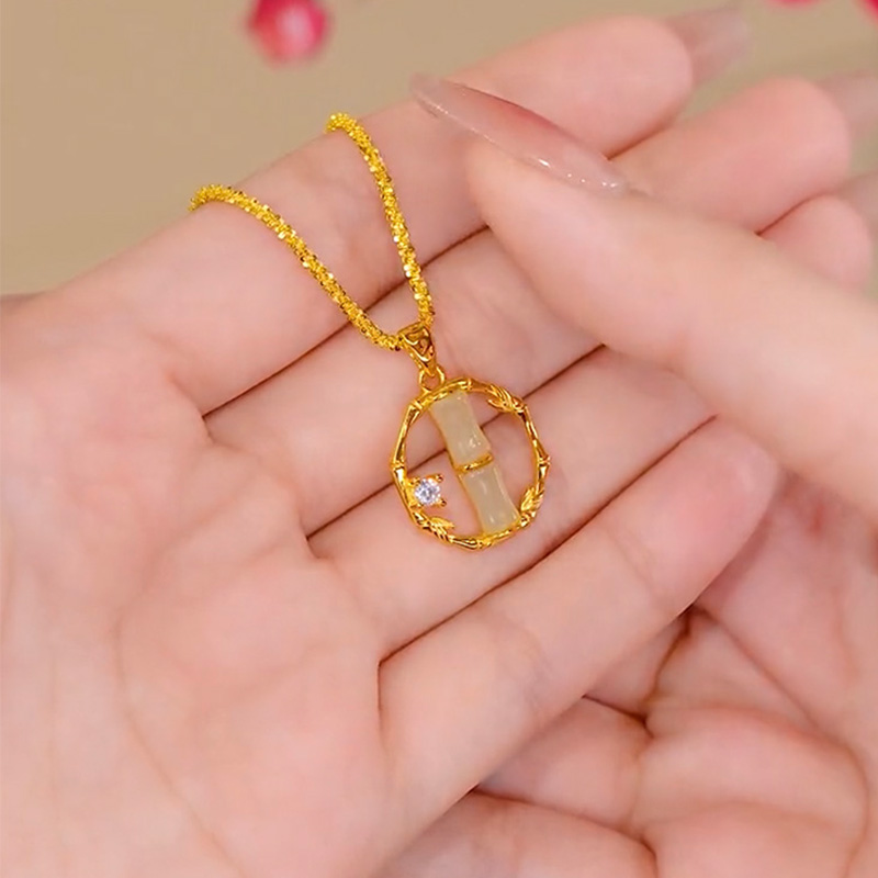碎銀子竹節玉石項錬