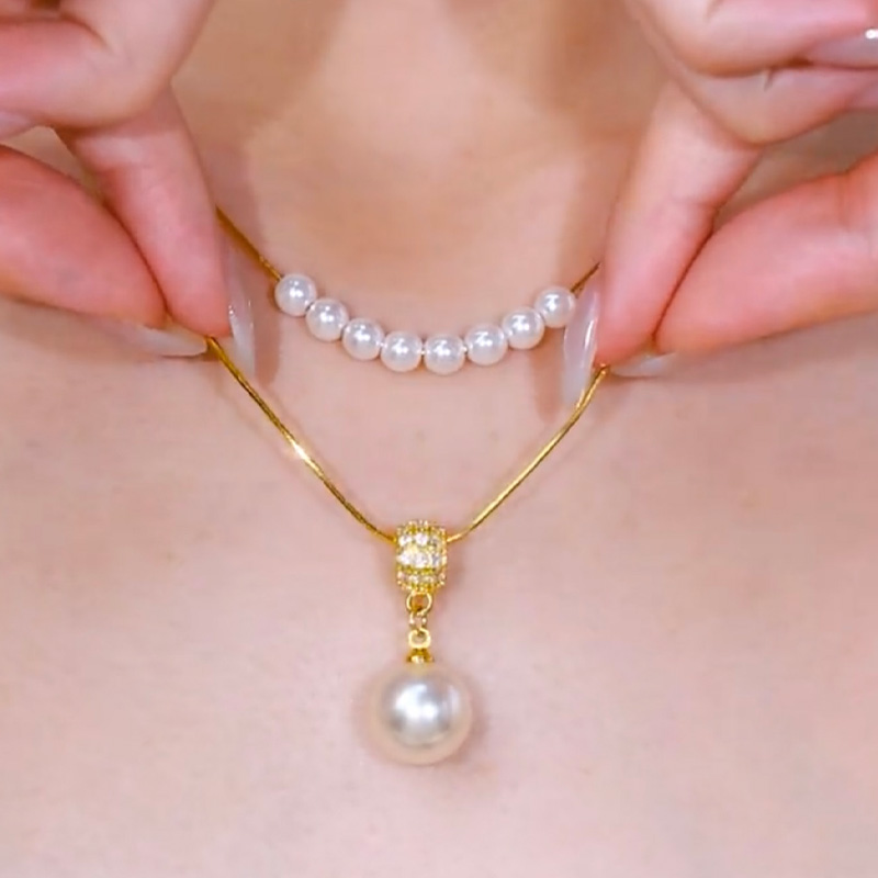 雙層疊戴珍珠項錬