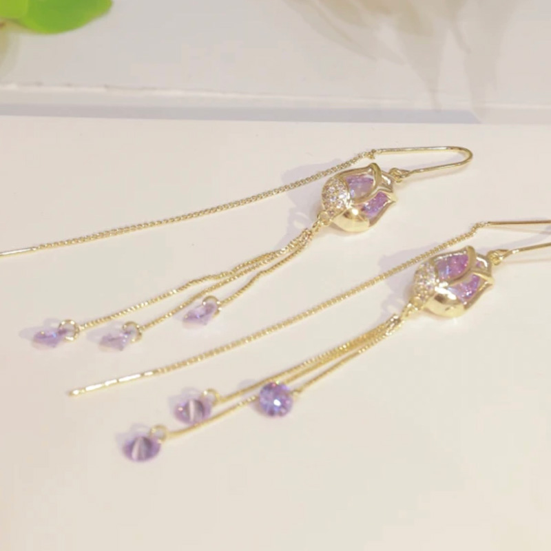 優雅紫色花朵耳環