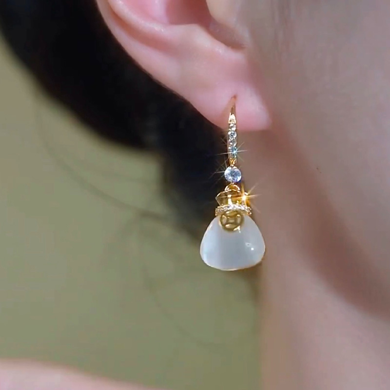 貓眼石錢袋福氣耳環