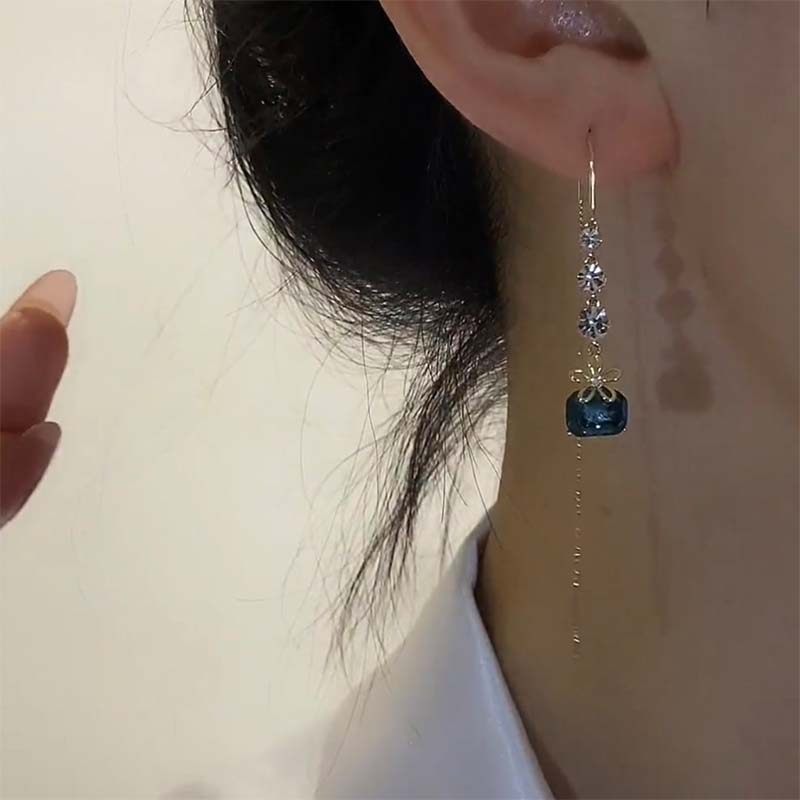 藍色水晶流蘇耳線耳環