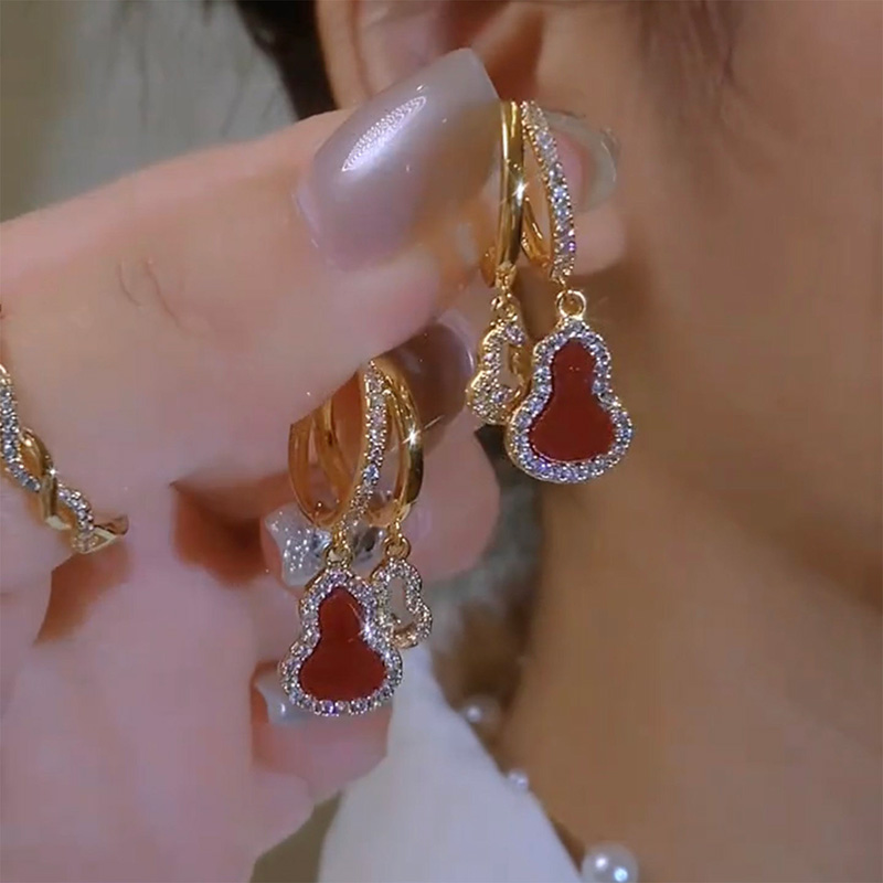 福祿雙全滿鑽雙葫蘆耳釘