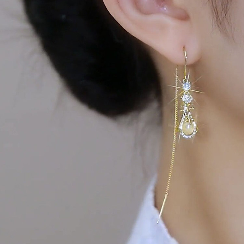 法式復古風貓眼石流蘇耳環