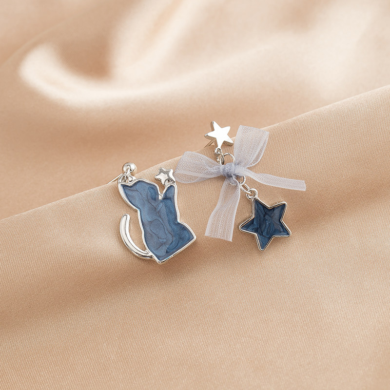 日系軟萌貓咪星星不對稱耳環
