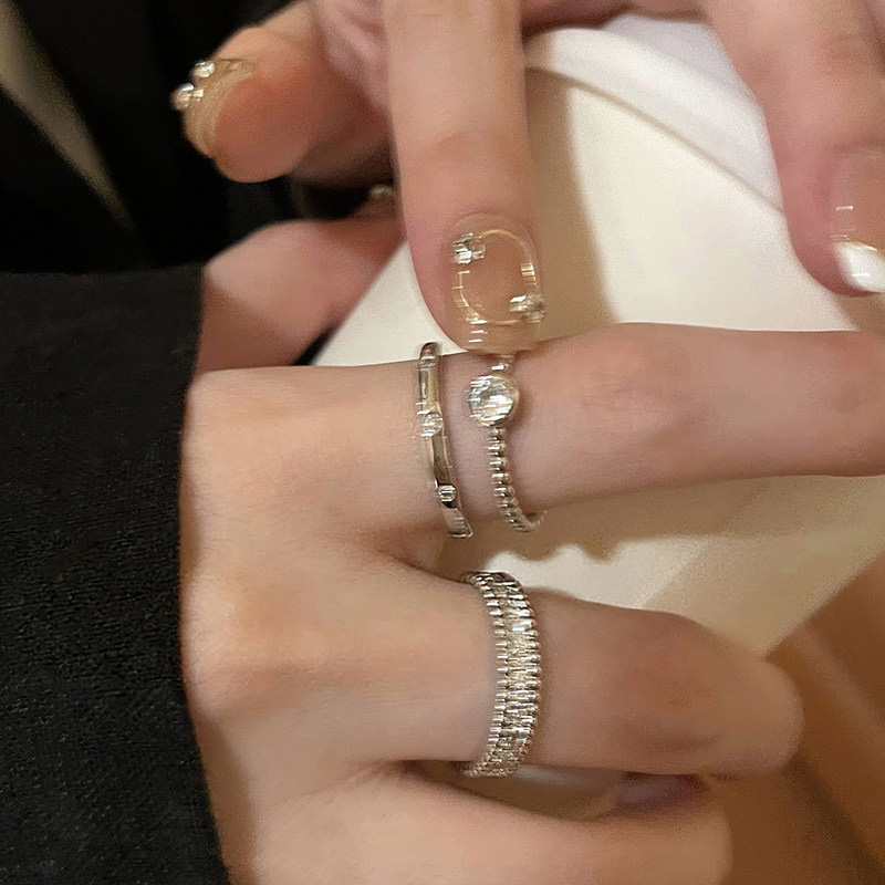 素圈鋯石戒指疊戴三件組