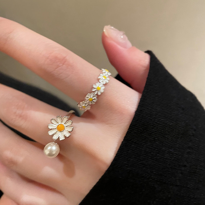 小雛菊花朵珍珠開口戒指