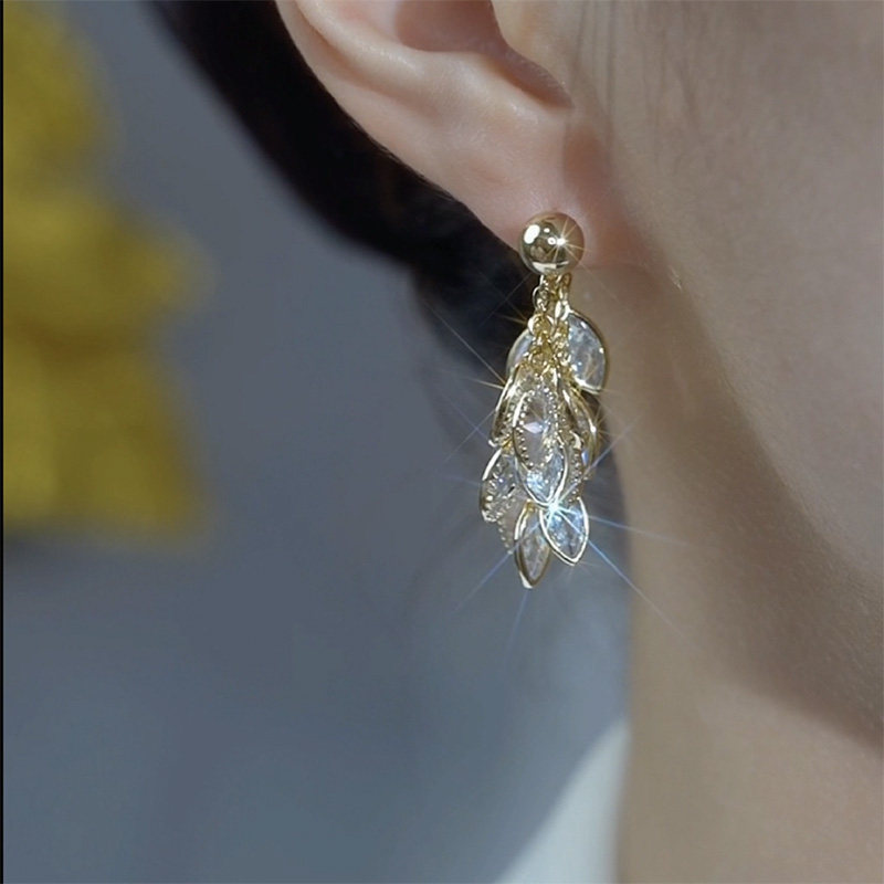 麥穗錬條鋯石流蘇耳環