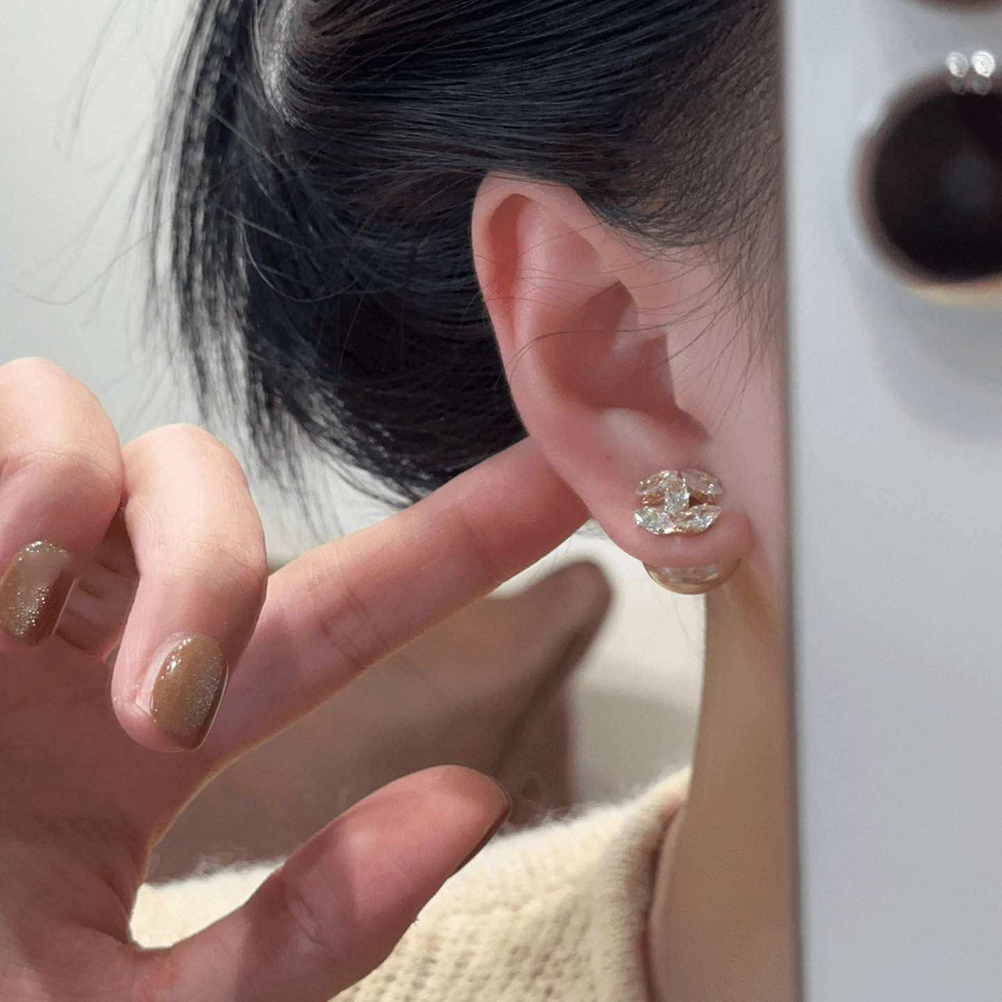 雙C前後兩戴珍珠耳環