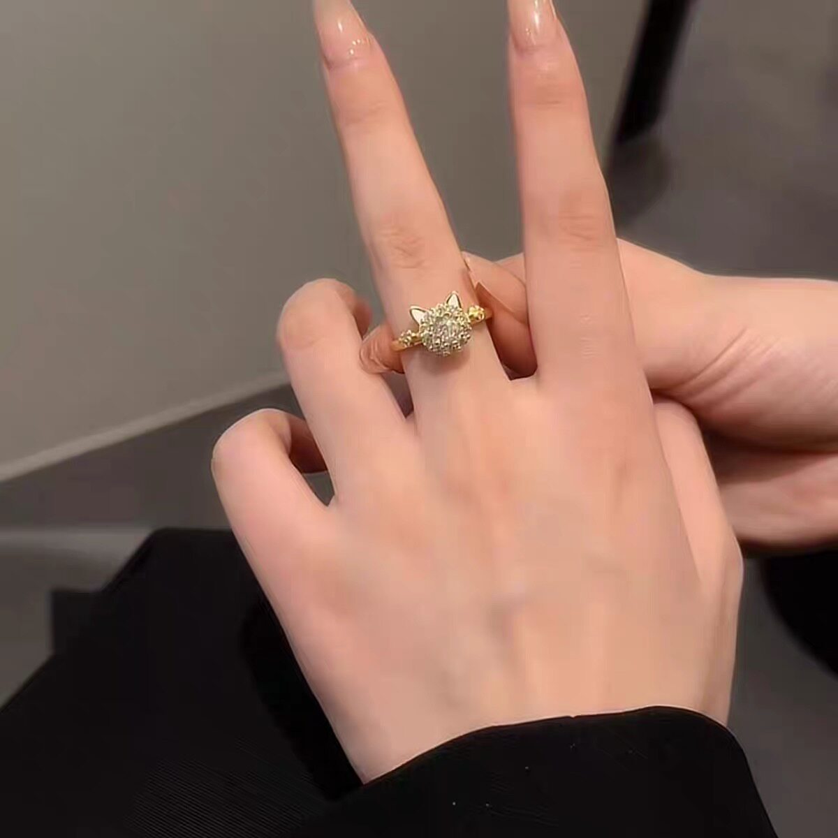 可愛招財貓咪旋轉開口戒指