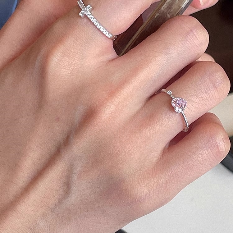 愛心粉色戒指心形鋯石戒指