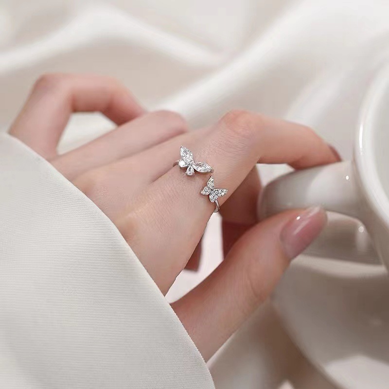 韓版蝴蝶開口鋯石戒指