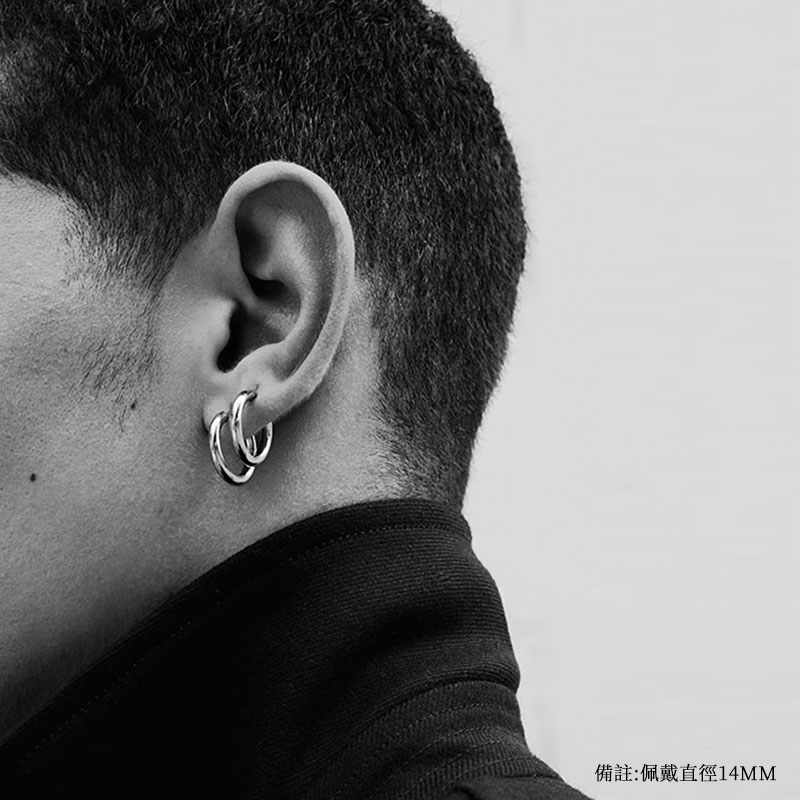 純銀男士圈圈單只耳環耳釘