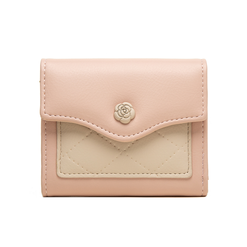 山茶花零錢短款皮夾錢包