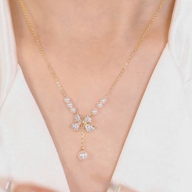 滿鑽流蘇蝴蝶珍珠耳環   