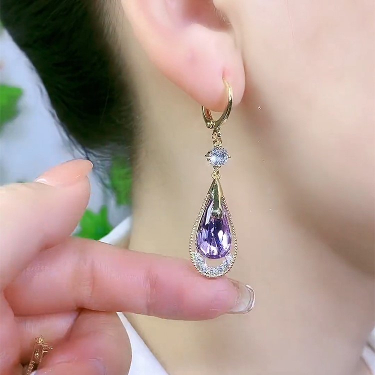 高級感紫色水晶感耳環