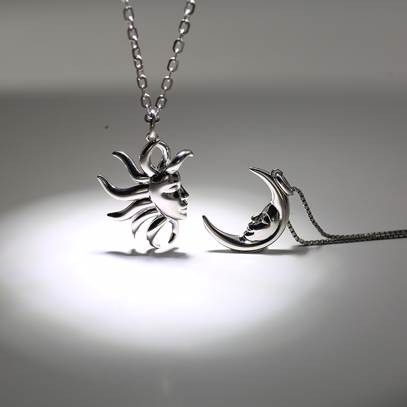 創意情侶款S925銀情侶項錬日月吊墜