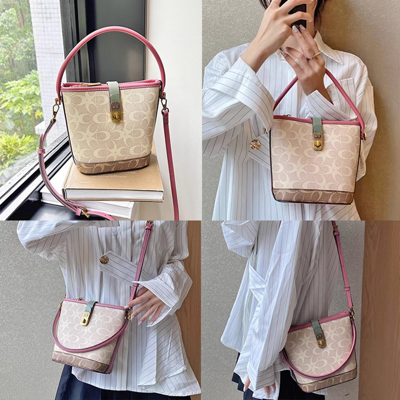 水桶包真皮大容量印花手提包