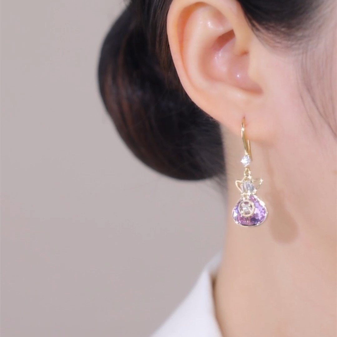 紫色招財錢袋耳環
