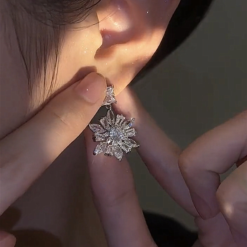 925銀雪花閃鑽耳環  