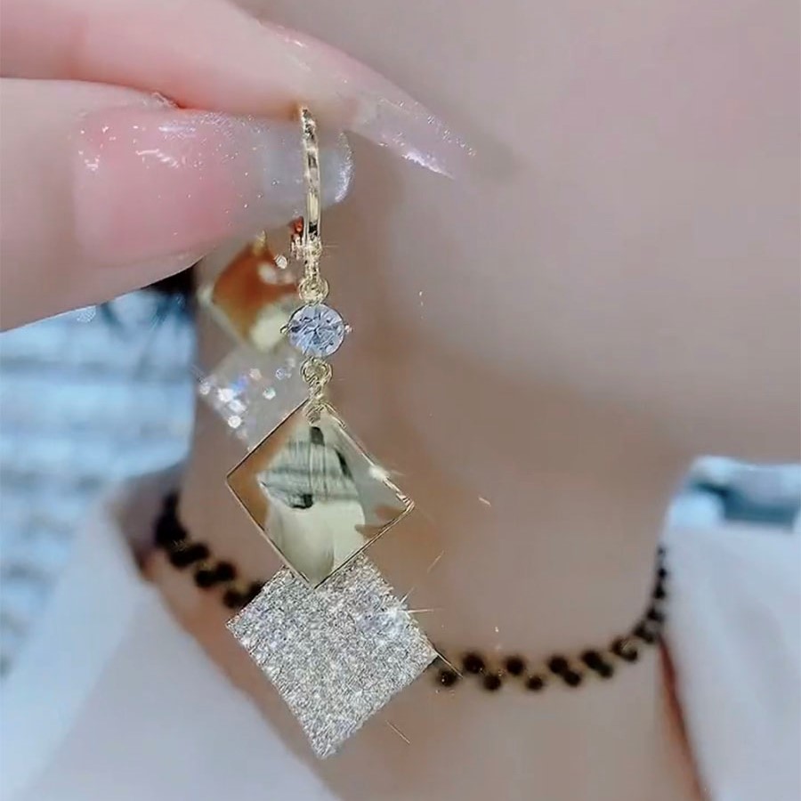 簡約幾何滿鑽耳環