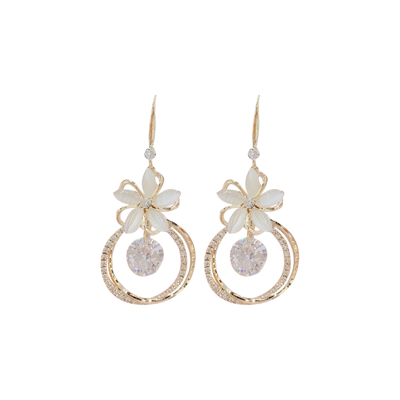 貓眼石五葉花圈圈耳環