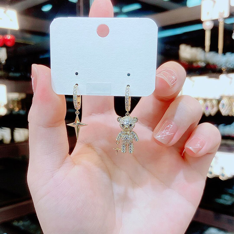 不對稱AB款可愛小熊耳環  