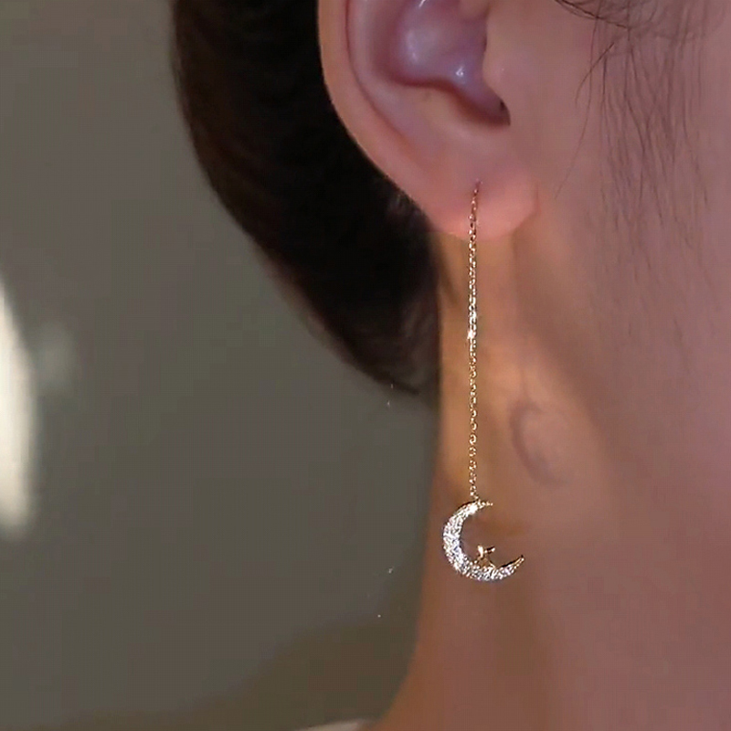 星月金色流蘇耳線耳環