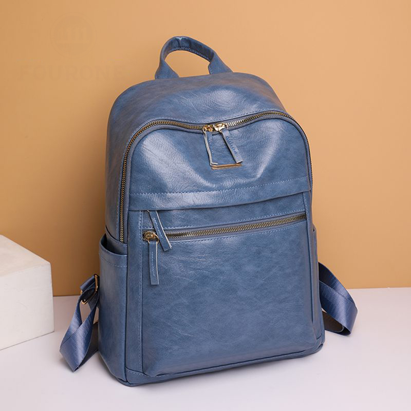 防水休閒百搭皮質男女雙肩背包 大容量旅行包