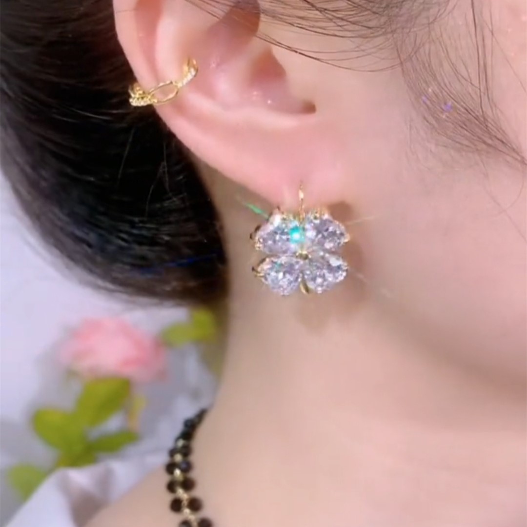 超閃鋯石四葉花耳環